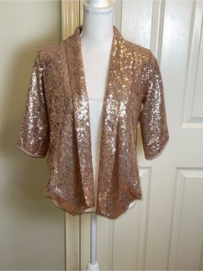 Rules Of Etiquette Rose Gold Sequins Open Front Jacket